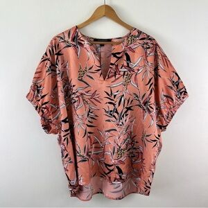 Marc New York XL Coral Floral Leafy Print V-Neck High Low Hem Top